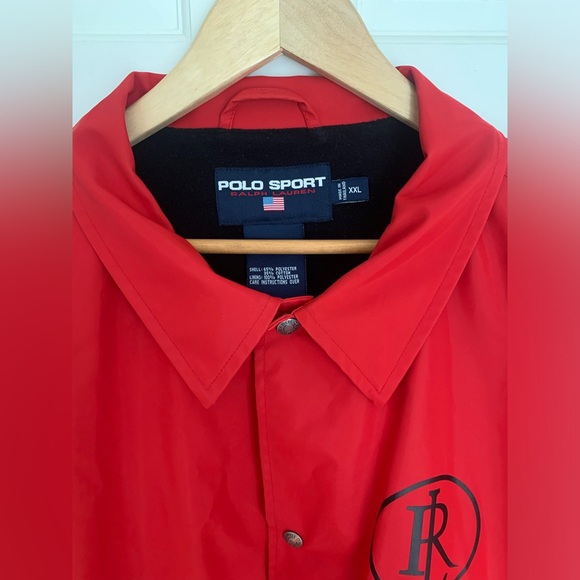 Vintage 90’s Ralph Lauren Polo Sport Red Rubberized Coach Jacket XXL - Picture 2 of 7